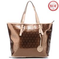 michael kors monogram spiegel metalen signature groot bruin bakken Vintage Tassen iu43o248